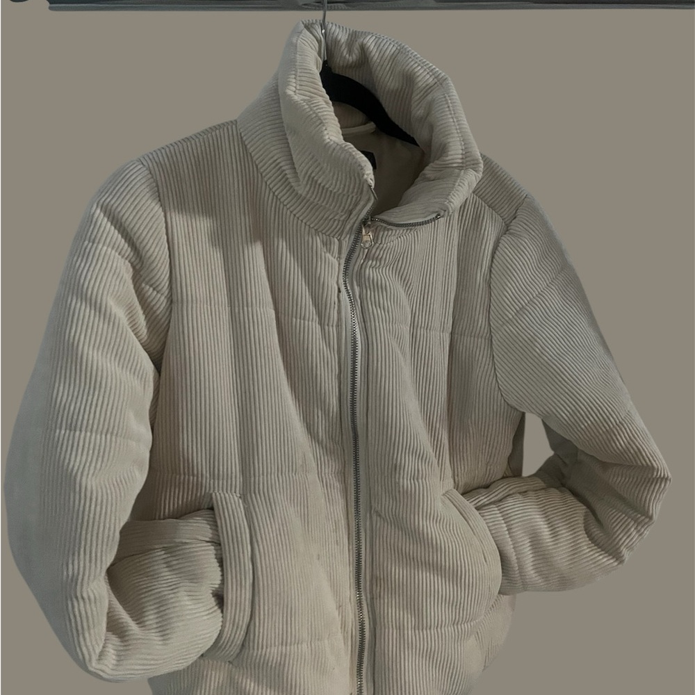 Beige Corduroy Puffer Jacket